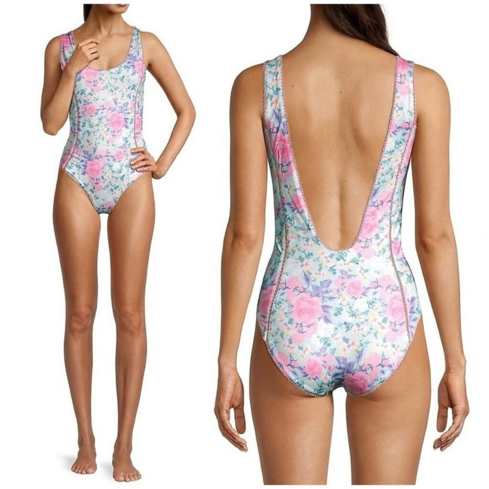 Loveshackfancy Primrose Pink Berry Mikkel Floral One-Piece Swimsuit Medium View 2